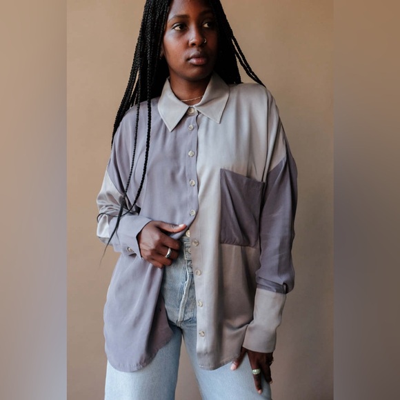 NWOT Free People Silky Samantha Patchwork Button Down - Picture 5 of 11